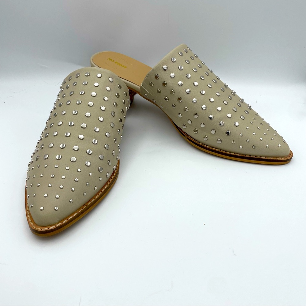 Studded Beige Leather Mule Slip-On - Picture 2 of 9